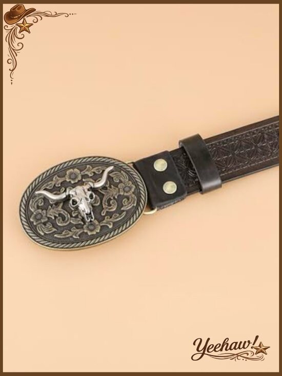 Vintage Western Leather Buckle Belt Floral Carved